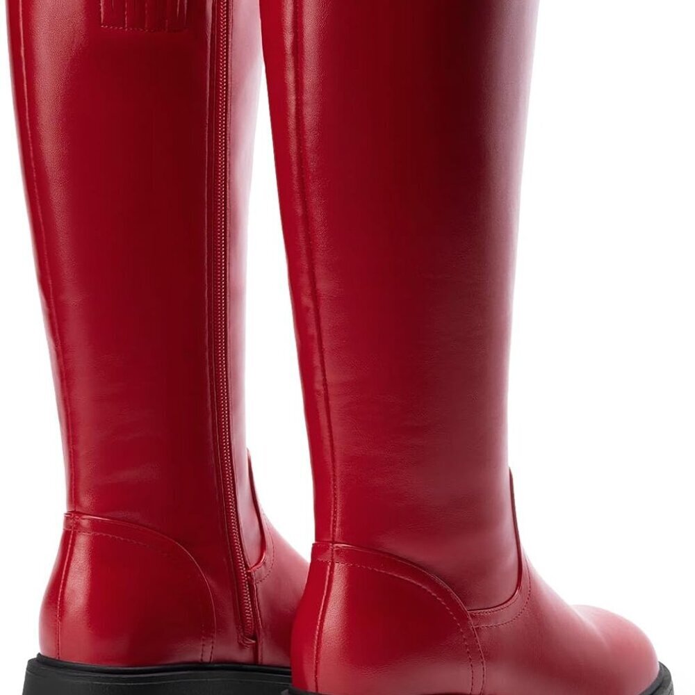 Knee High Boots Faux Leather 7.5 Women's Chunky Platform Side Zip Comfortable - Picture 5 of 6